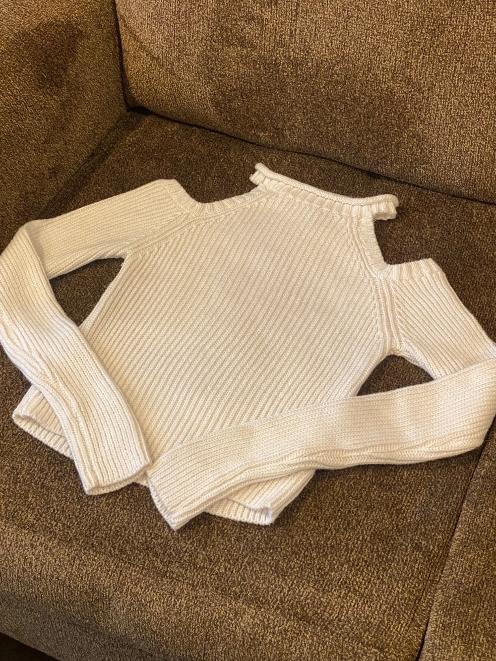 Forever 21 Cream Ribbed Cold Shoulder Knit Sweater | Size S
